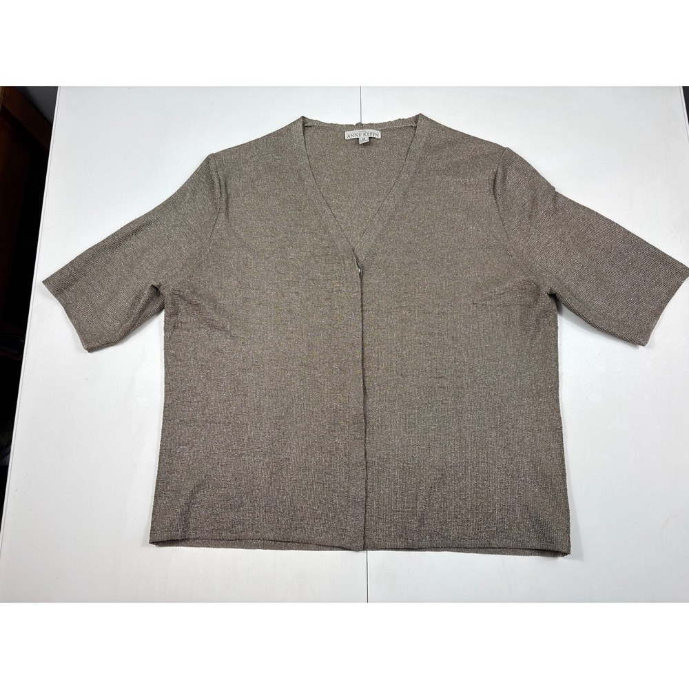 Anne Klein Petite‎ Metallic Bronze Knit Cardigan Short Sleeve V-Neck Size M